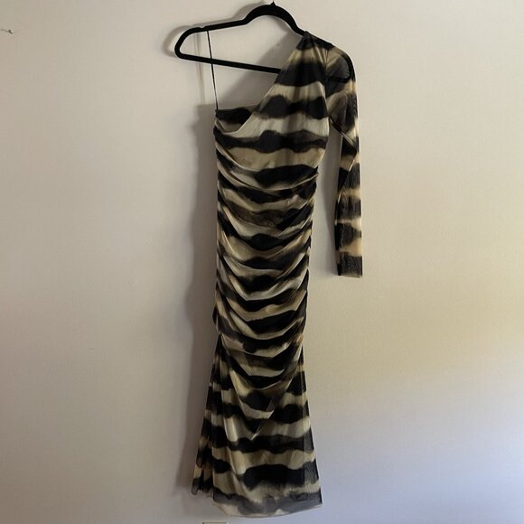 Zara Women M Tie Dye Mesh Tulle Ruched One Shoulder Bodycon Midi Dress NWT - Picture 14 of 16